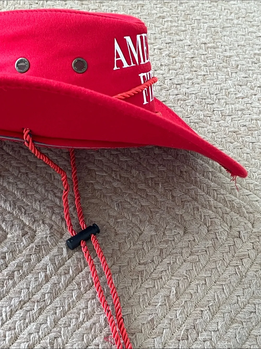 Red Cowboy Hat with Embroidered 'America First' Logo